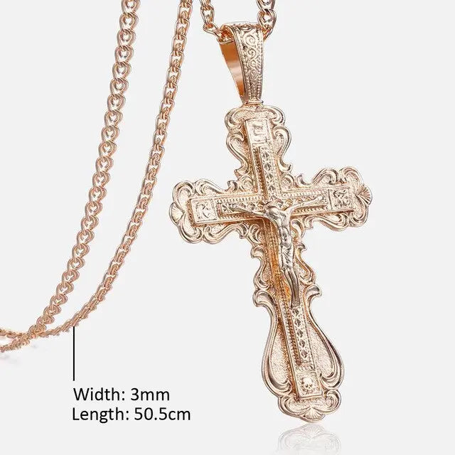 Crucifix Cross Pendant Necklace For Women Men 585 Rose Gold Snail Link Chain Cross Necklace Fashion nowadaysfashion