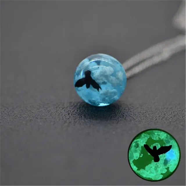 Resin Rould Ball Moon Pendant Necklace Women Blue Sky White Cloud Necklace nowadaysfashion
