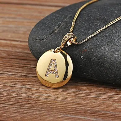 Girls Initial Letter Necklace Gold 26 Letters Charm Necklaces Pendants Copper nowadaysfashion