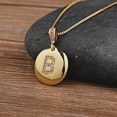 Girls Initial Letter Necklace Gold 26 Letters Charm Necklaces Pendants Copper nowadaysfashion