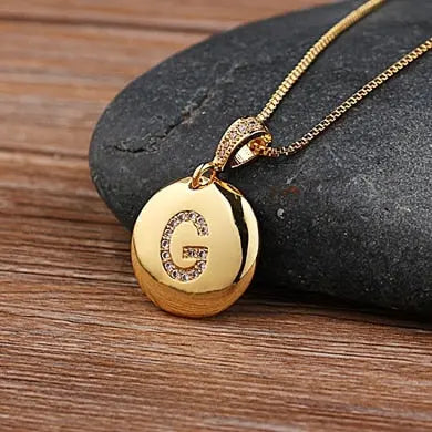 Girls Initial Letter Necklace Gold 26 Letters Charm Necklaces Pendants Copper nowadaysfashion