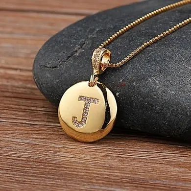 Girls Initial Letter Necklace Gold 26 Letters Charm Necklaces Pendants Copper nowadaysfashion
