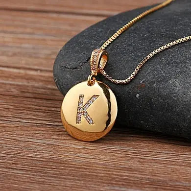 Girls Initial Letter Necklace Gold 26 Letters Charm Necklaces Pendants Copper nowadaysfashion