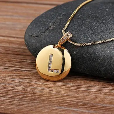 Girls Initial Letter Necklace Gold 26 Letters Charm Necklaces Pendants Copper nowadaysfashion