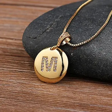 Girls Initial Letter Necklace Gold 26 Letters Charm Necklaces Pendants Copper nowadaysfashion