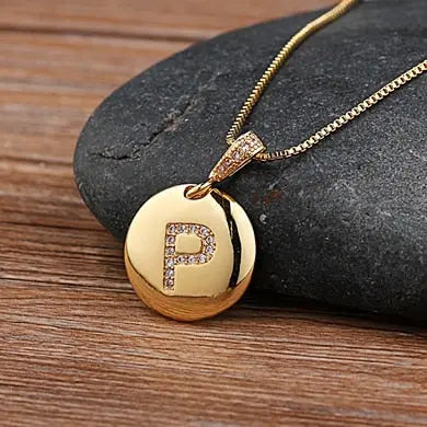 Girls Initial Letter Necklace Gold 26 Letters Charm Necklaces Pendants Copper nowadaysfashion