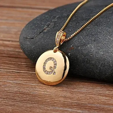 Girls Initial Letter Necklace Gold 26 Letters Charm Necklaces Pendants Copper nowadaysfashion