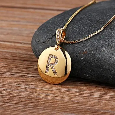 Girls Initial Letter Necklace Gold 26 Letters Charm Necklaces Pendants Copper nowadaysfashion