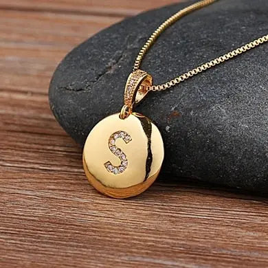 Girls Initial Letter Necklace Gold 26 Letters Charm Necklaces Pendants Copper nowadaysfashion