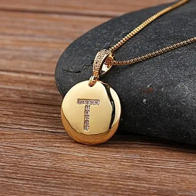 Girls Initial Letter Necklace Gold 26 Letters Charm Necklaces Pendants Copper nowadaysfashion