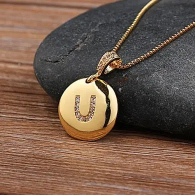 Girls Initial Letter Necklace Gold 26 Letters Charm Necklaces Pendants Copper nowadaysfashion