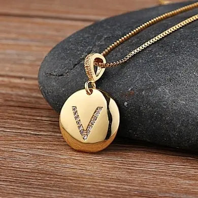 Girls Initial Letter Necklace Gold 26 Letters Charm Necklaces Pendants Copper nowadaysfashion