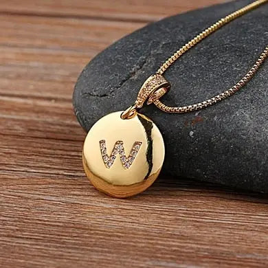 Girls Initial Letter Necklace Gold 26 Letters Charm Necklaces Pendants Copper nowadaysfashion