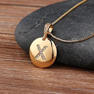 Girls Initial Letter Necklace Gold 26 Letters Charm Necklaces Pendants Copper nowadaysfashion