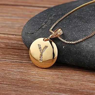 Girls Initial Letter Necklace Gold 26 Letters Charm Necklaces Pendants Copper nowadaysfashion