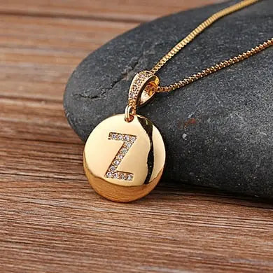 Girls Initial Letter Necklace Gold 26 Letters Charm Necklaces Pendants Copper nowadaysfashion