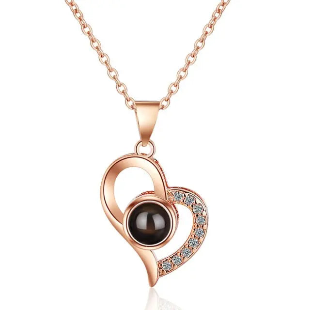 100 languages of love necklace Projection Pendant Necklace For Women Crystal Jewelry nowadaysfashion