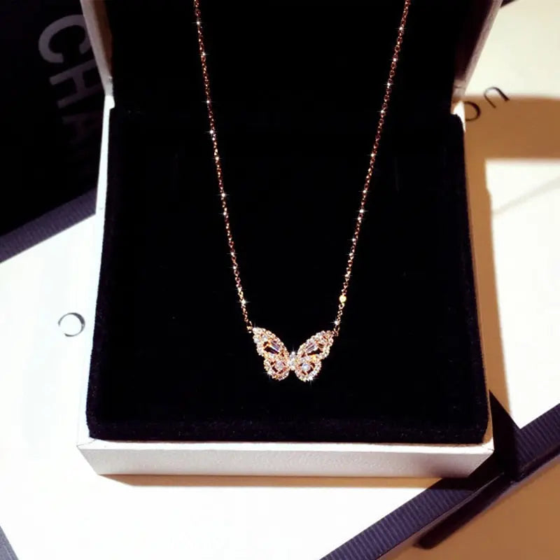 Ins New Arrive Zirconia Butterfly Necklace Charm Bling CZ Rose Gold Butterfly Jewelry nowadaysfashion