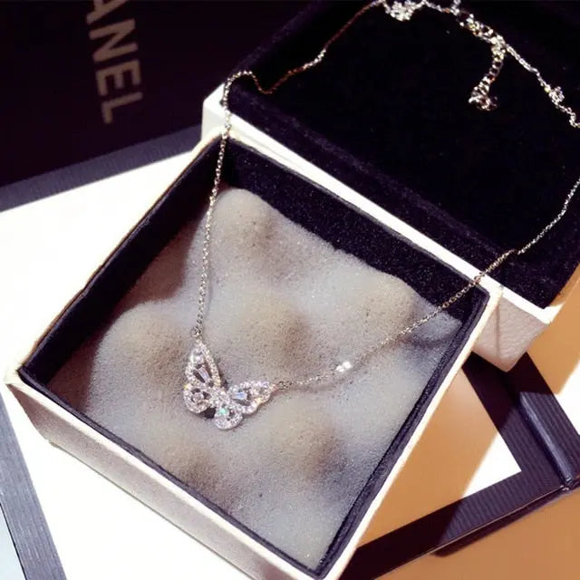 Ins New Arrive Zirconia Butterfly Necklace Charm Bling CZ Rose Gold Butterfly Jewelry nowadaysfashion
