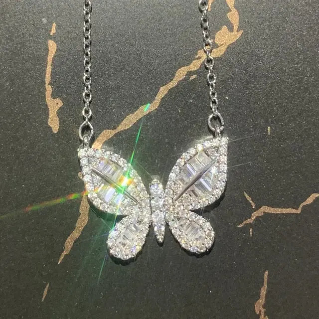 Ins New Arrive Zirconia Butterfly Necklace Charm Bling CZ Rose Gold Butterfly Jewelry nowadaysfashion