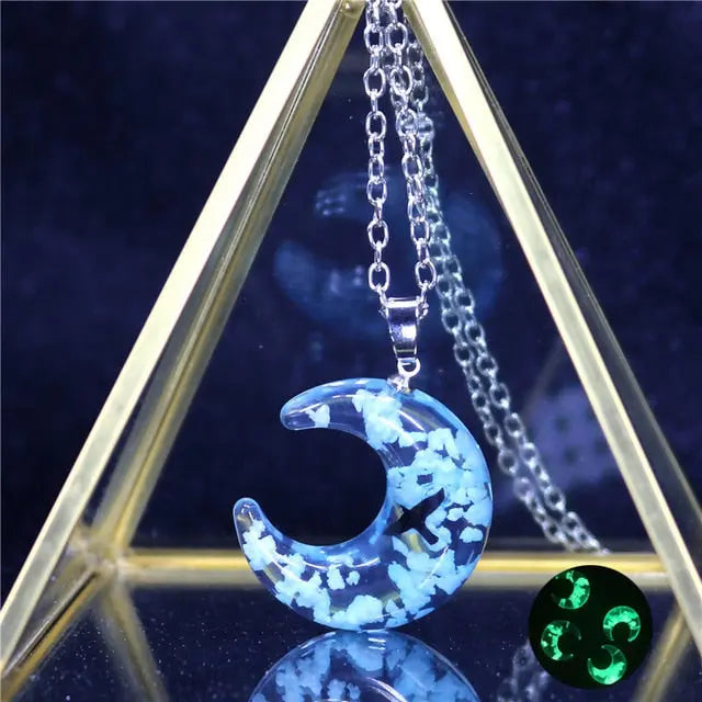 Resin Rould Ball Moon Pendant Necklace Women Blue Sky White Cloud Necklace nowadaysfashion
