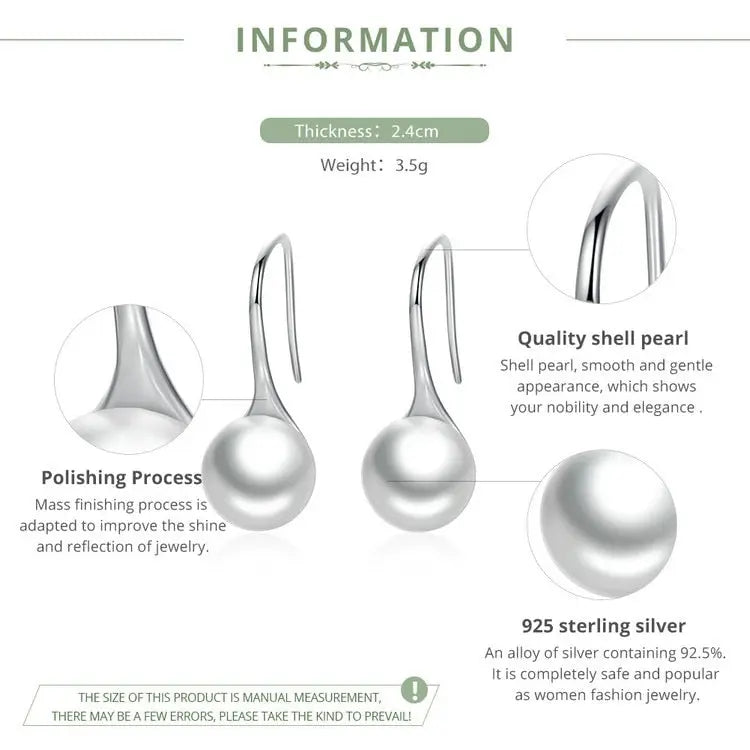 nowadaysfashion Sterling Silver Elegant Round Pure Love Pearl Drop Earrings nowadaysfashion