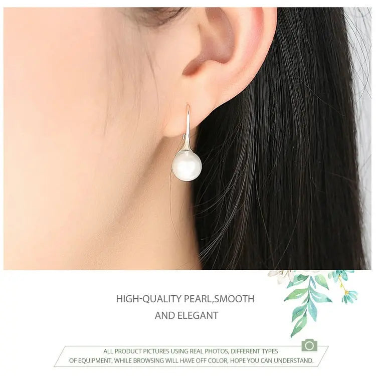 nowadaysfashion Sterling Silver Elegant Round Pure Love Pearl Drop Earrings nowadaysfashion