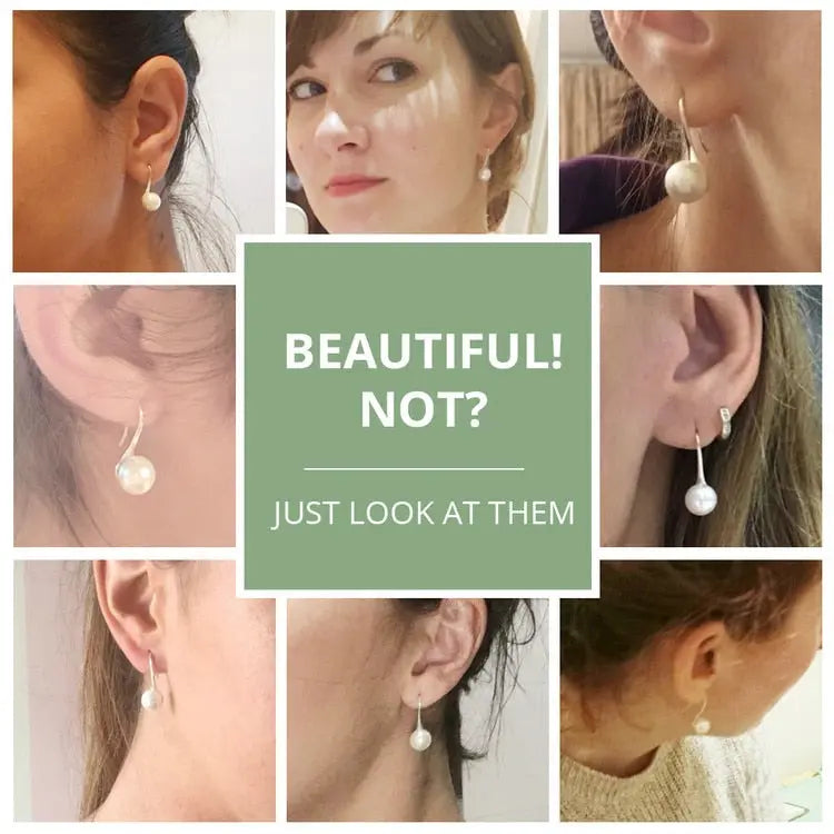 nowadaysfashion Sterling Silver Elegant Round Pure Love Pearl Drop Earrings nowadaysfashion