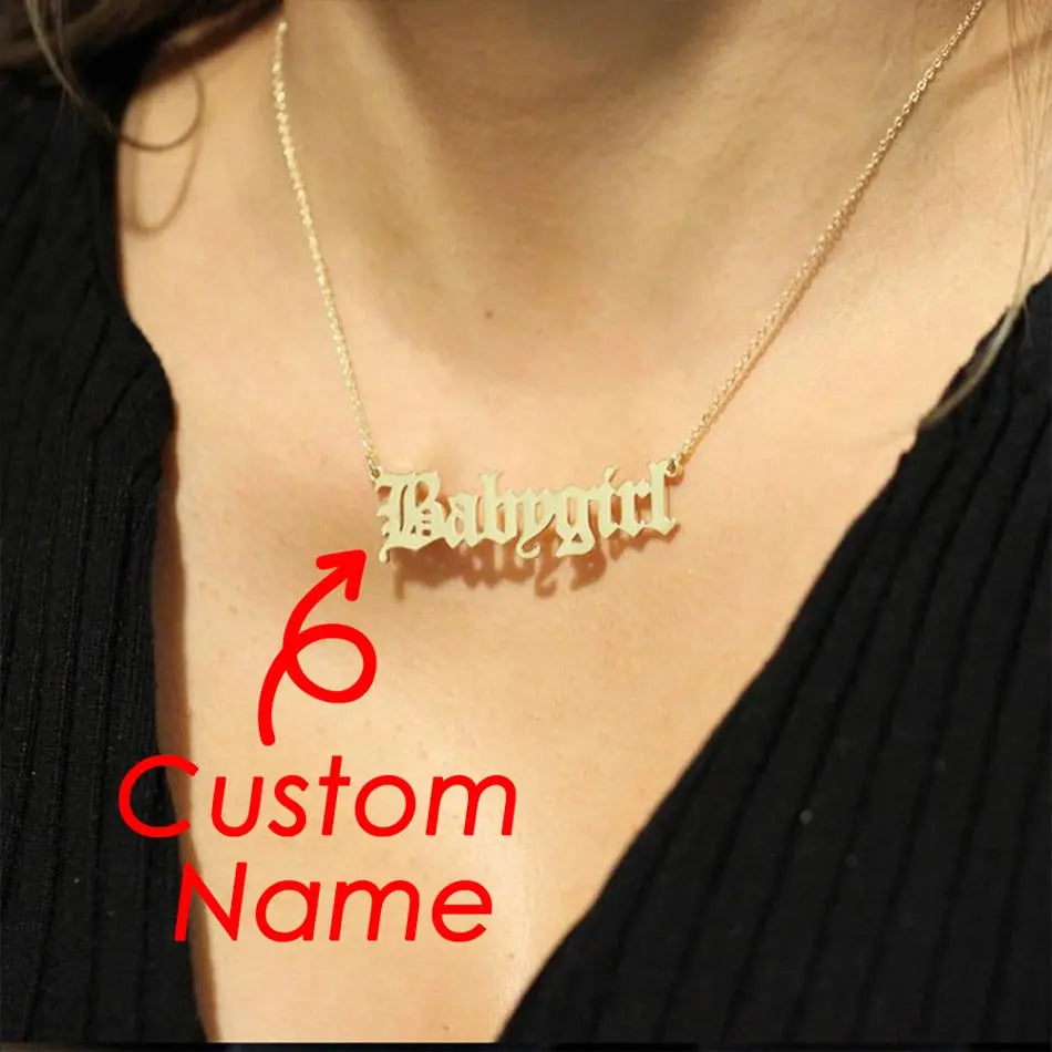 nowadaysfashion Stainless Steel Initial Name Necklace Custom Personalized Letter Choker Necklace Pendant Nameplate nowadaysfashion