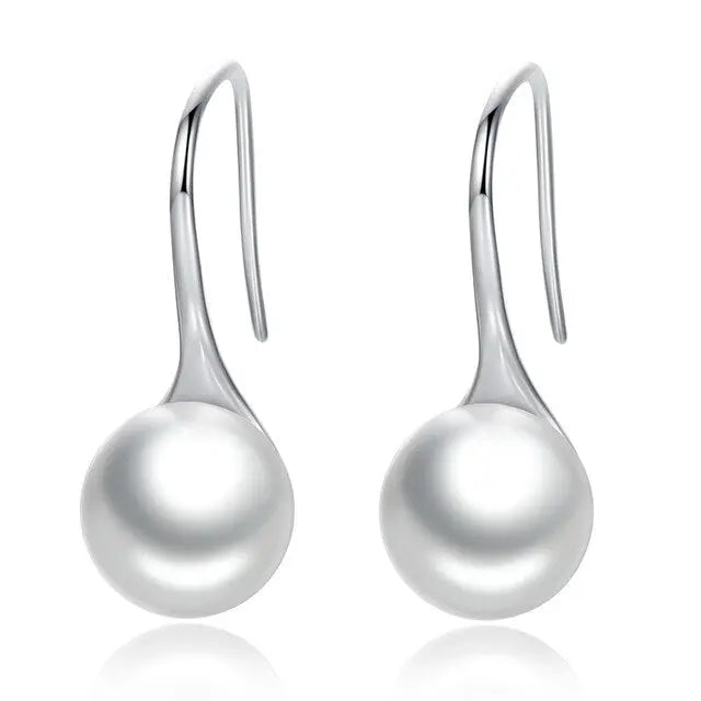 nowadaysfashion Sterling Silver Elegant Round Pure Love Pearl Drop Earrings nowadaysfashion