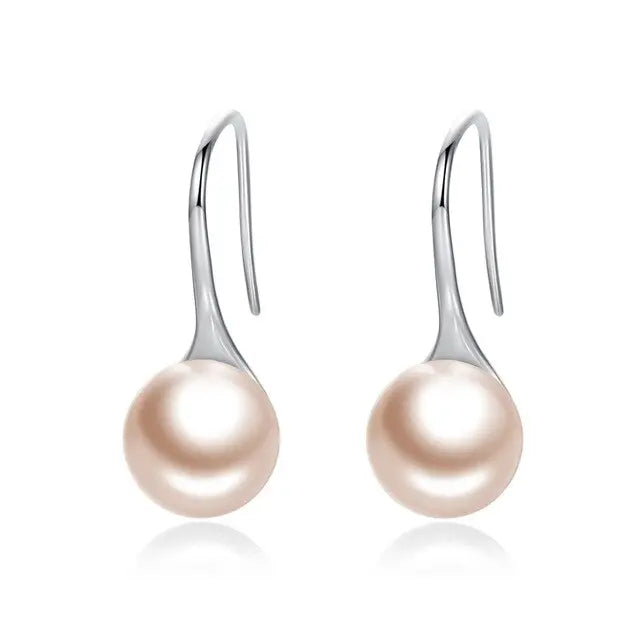 nowadaysfashion Sterling Silver Elegant Round Pure Love Pearl Drop Earrings nowadaysfashion