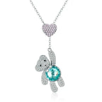 Sterling Silver Pink Heart And Cute Bear Pendant Necklaces for Valentine's birthday gift nowadaysfashion