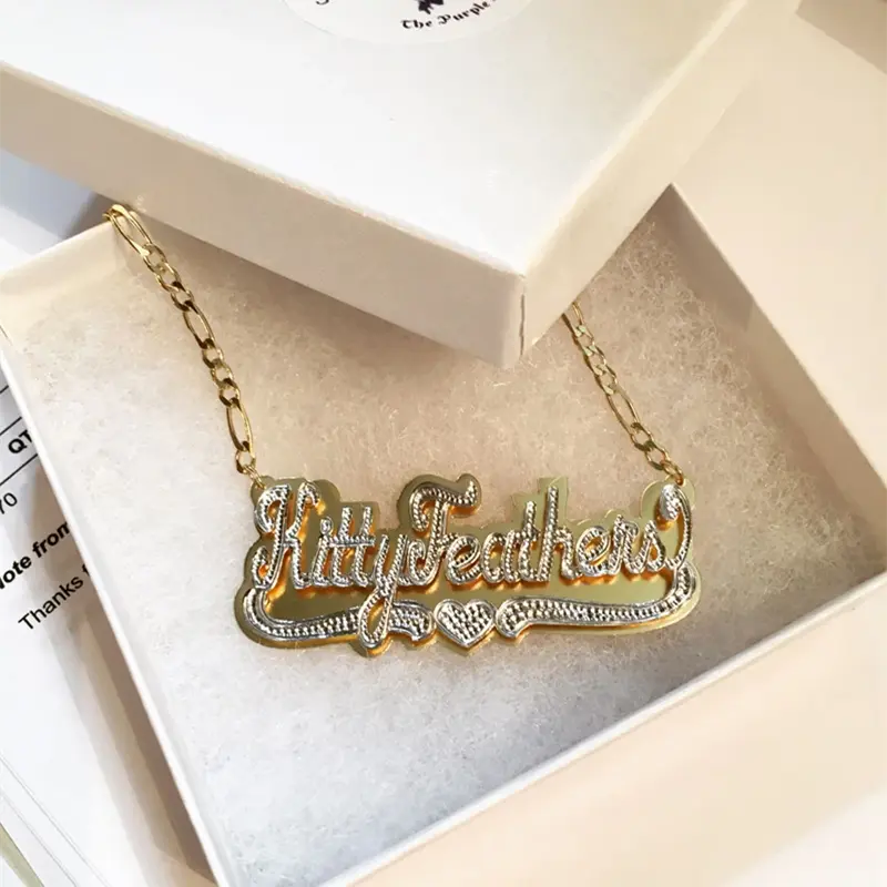 nowadaysfashion Double plate name chokers Silver name chokers Personalized Curb chain name chokers Name plate necklace nowadaysfashion