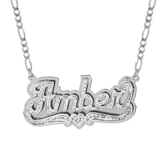 nowadaysfashion Double plate name chokers Silver name chokers Personalized Curb chain name chokers Name plate necklace nowadaysfashion