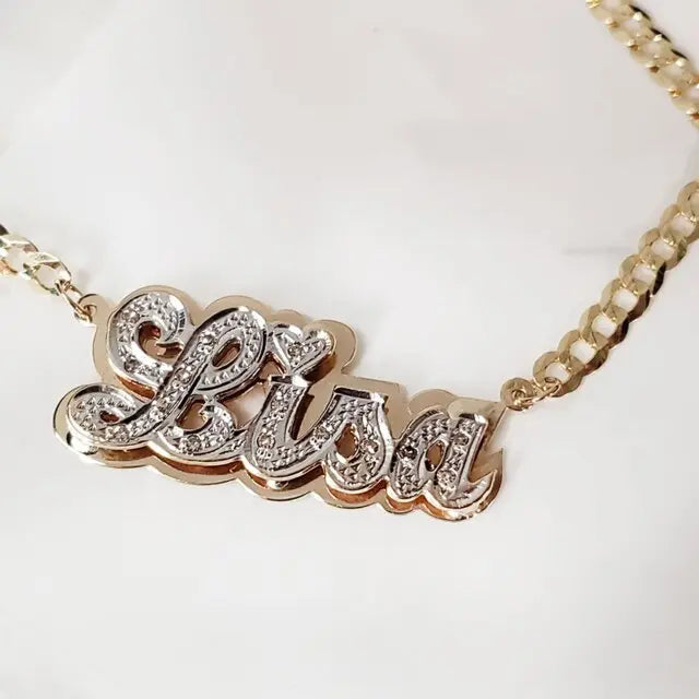 nowadaysfashion Double plate name chokers Silver name chokers Personalized Curb chain name chokers Name plate necklace nowadaysfashion