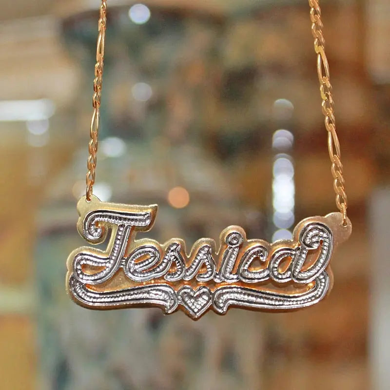 nowadaysfashion Double plate name chokers Silver name chokers Personalized Curb chain name chokers Name plate necklace nowadaysfashion