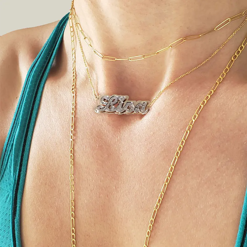 nowadaysfashion Double plate name chokers Silver name chokers Personalized Curb chain name chokers Name plate necklace nowadaysfashion