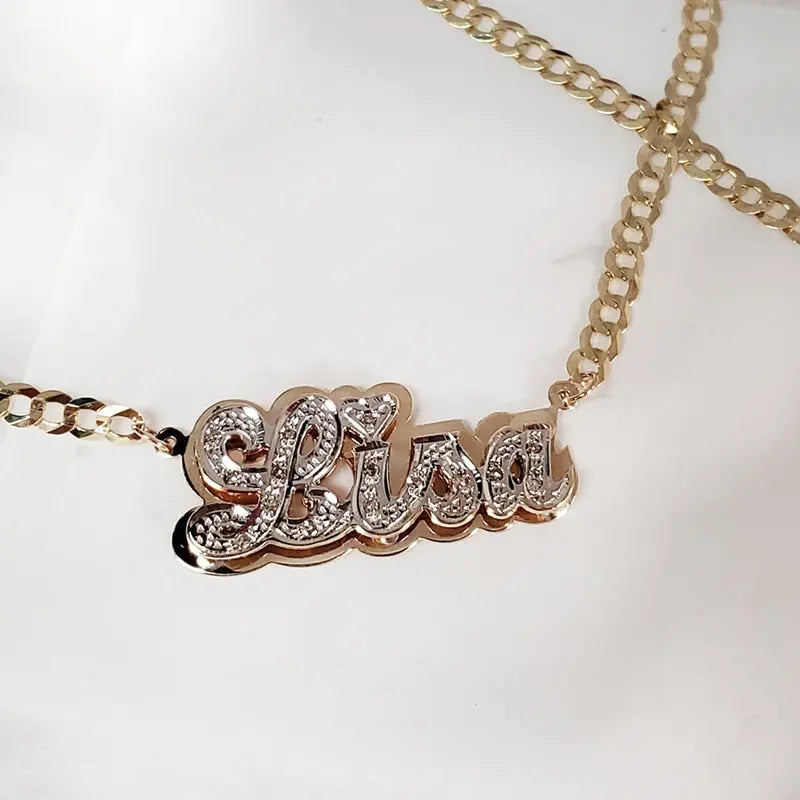 nowadaysfashion Double plate name chokers Silver name chokers Personalized Curb chain name chokers Name plate necklace nowadaysfashion