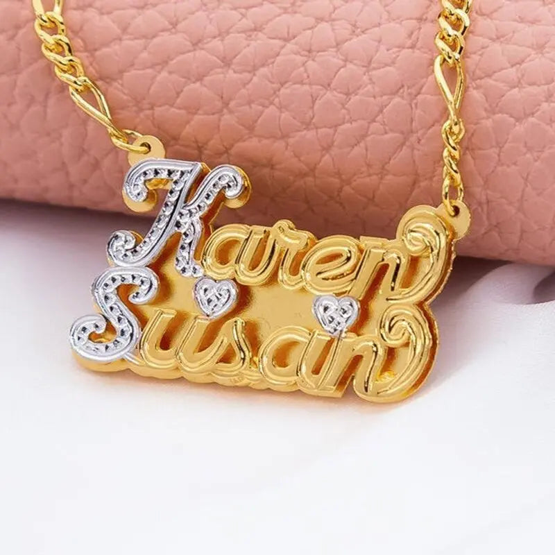 nowadaysfashion Custom Name Necklace Personalized Women Double Plated Gothic Nameplate Custom Gold Choker Necklace nowadaysfashion
