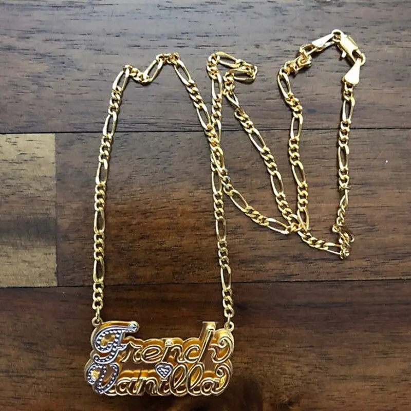 nowadaysfashion Custom Name Necklace Personalized Women Double Plated Gothic Nameplate Custom Gold Choker Necklace nowadaysfashion