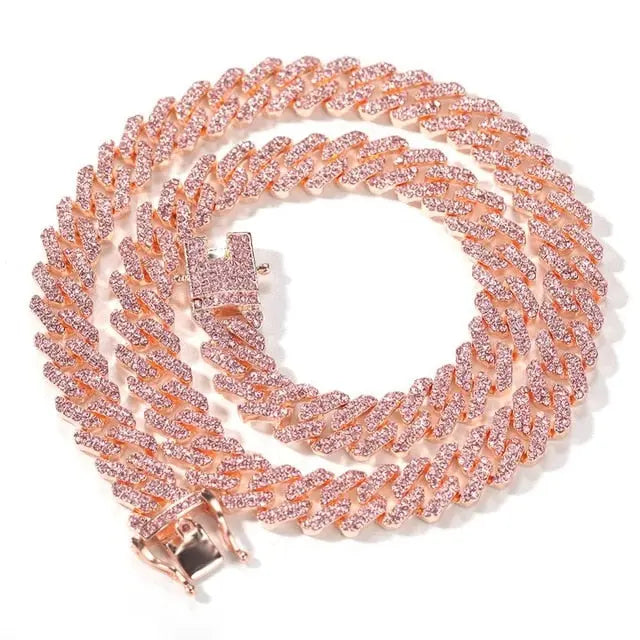 Gold Necklace +Watch+Bracelet Miami Curb Cuban Chain Gold Full Iced Out Paved Rhinestones CZ Bling nowadaysfashion