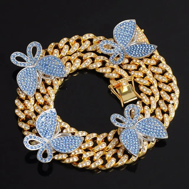 Gold Necklace +Watch+Bracelet Miami Curb Cuban Chain Gold Full Iced Out Paved Rhinestones CZ Bling nowadaysfashion