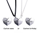 2PCS/set Personalized Custom Name Date Wishing Stone Heart Magnetic Couple Necklace Birthday Gift nowadaysfashion