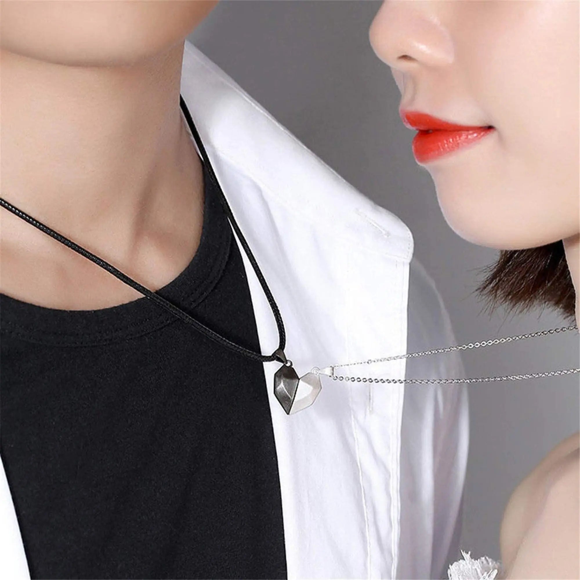 2PCS/set Personalized Custom Name Date Wishing Stone Heart Magnetic Couple Necklace Birthday Gift nowadaysfashion