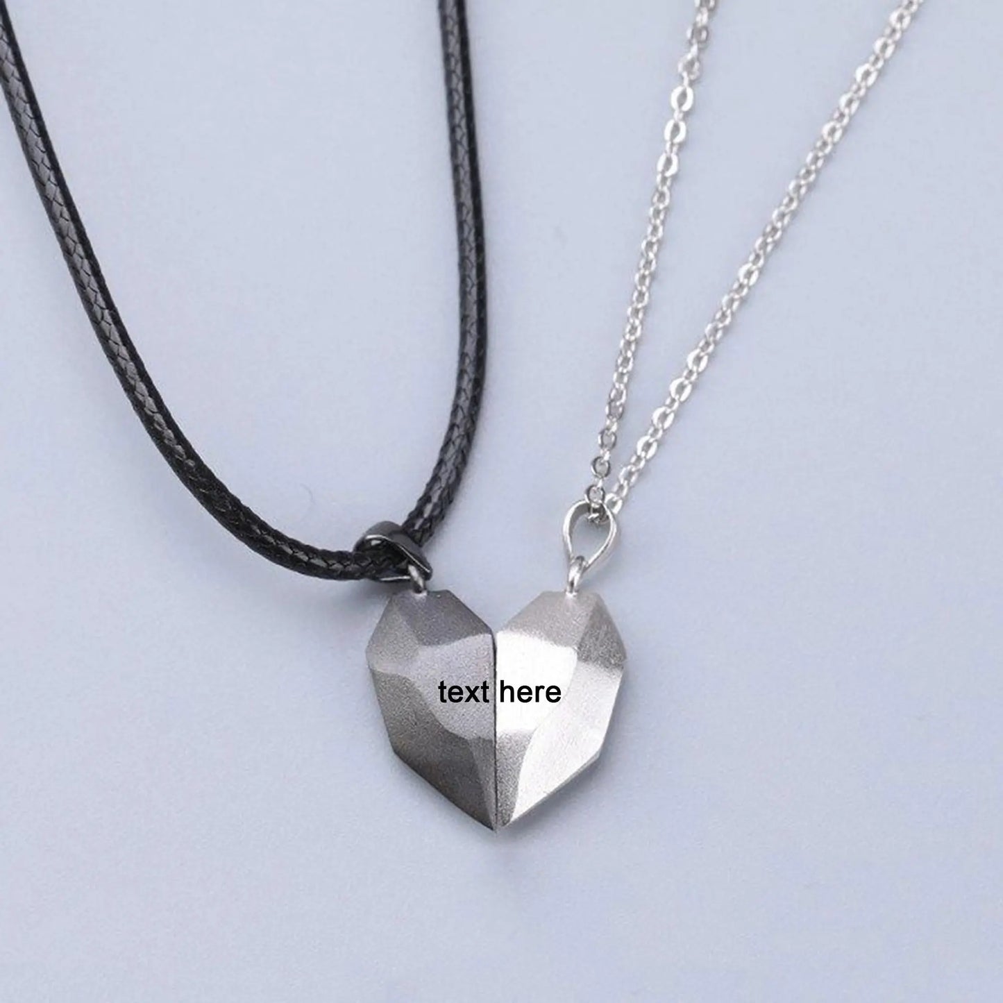 2PCS/set Personalized Custom Name Date Wishing Stone Heart Magnetic Couple Necklace Birthday Gift nowadaysfashion