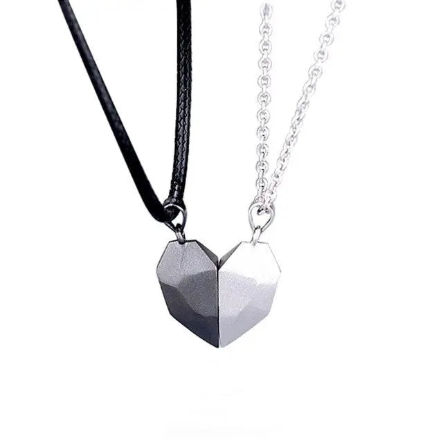 2PCS/set Personalized Custom Name Date Wishing Stone Heart Magnetic Couple Necklace Birthday Gift nowadaysfashion