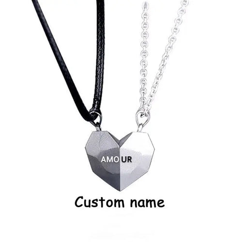 2PCS/set Personalized Custom Name Date Wishing Stone Heart Magnetic Couple Necklace Birthday Gift nowadaysfashion