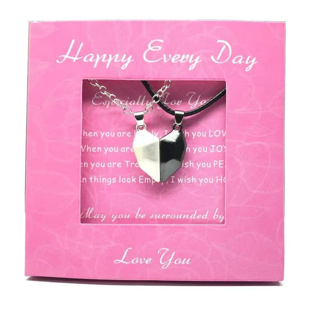 2pcs matching necklaces for couples Magnetic Lovers Heart necklaces Suction Wishing Stone nowadaysfashion