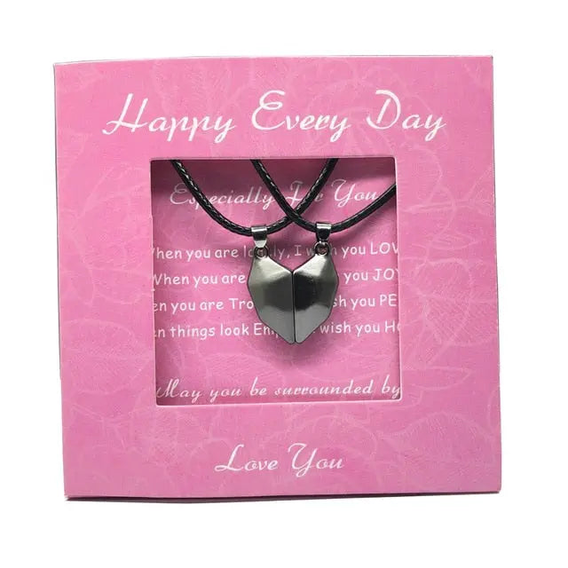 2pcs matching necklaces for couples Magnetic Lovers Heart necklaces Suction Wishing Stone nowadaysfashion