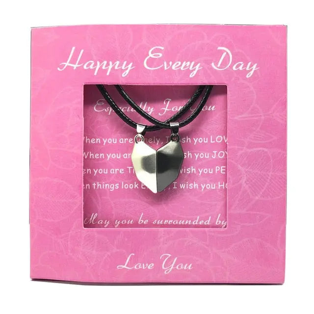 2pcs matching necklaces for couples Magnetic Lovers Heart necklaces Suction Wishing Stone nowadaysfashion